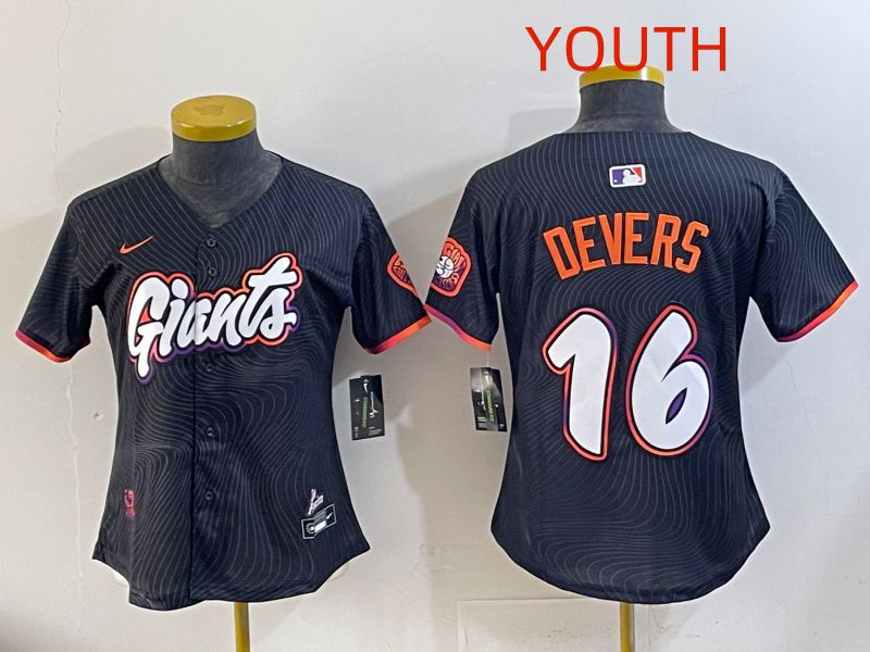 Youth 2025 San Francisco Giants #16 Devers Black Joint Name Nike MLB Jersey style 07->youth mlb jersey->Youth Jersey
